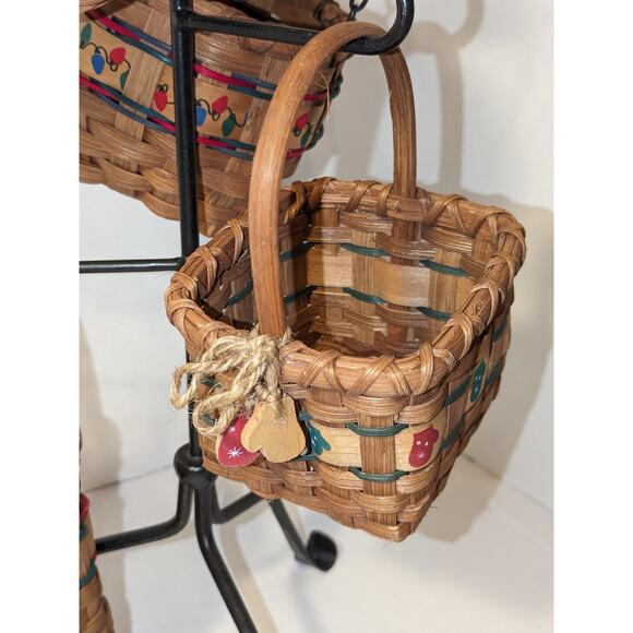 26" Wrought Iron Stand 4 Baskets Christmas Hand Woven Tree - Picture 6 of 12